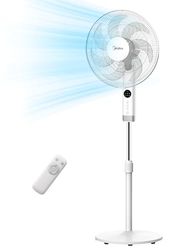 Midea MFS400R0APW Staande ventilator, 50 W, stille ventilator met led-display, DC-motor, afstandsbediening, ventilator met 7 bladen, oscillatie, groot windvolume, schattige timer, 8 uur, 3 snelheden
