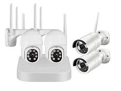 Daewoo NVR504 videobewakingsset 8 kanalen, 4 vaste en draaibare buitencamera's, externe toegang, 1 TB harde schijf, bewegingsdetectie en nachtzicht