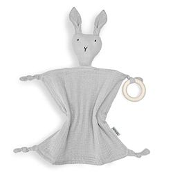Sämann Snuffeldoek mousseline - knuffeldoek baby incl. bijtring - slaaphulp voor jongens en meisjes - fopspeenketting katoen haas grijs