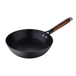 MasterPRO Odin - Wok en fer pressé de 24 cm, poêle à frire en céramique antiadhésive avec motif en nid d'abeille renforcé, poignée ergonomique en bois d'acacia, plaque à induction, sans toxiques