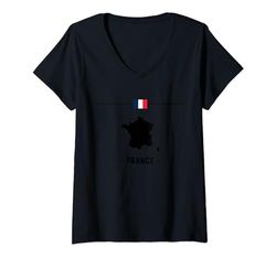 Mujer Bandera francesa con mapa y nombre del país Francia Camiseta Cuello V