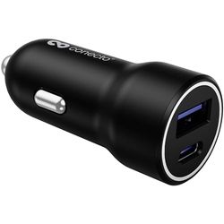 conecto USB-C-laddare, billaddare 12 V 2 portar, 1 x USB-C 20 Watt Max. PD, 1x USB A 18 watt max., snabbladdare, mobiltelefonladdare, svart