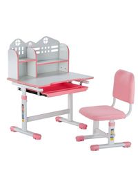 VEVOR Ensemble Chaise et Bureau pour Enfants, avec étagère et tiroir de Rangement, Table et Chaise d'étude pour Enfants à Hauteur réglable, pour Apprentissage, pour Chambre et Salle d'étude, Rose