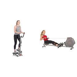 Twister Stepper Machine, Height Adjustable Stepper w/Handlebars & LCD Monitor + Foldable and Compact Magnetic Rowing Machine, 130 KG Max, LCD Display, Super Quiet
