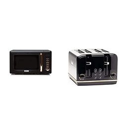Haden Salcombe Microwave - Defrost, Reheat & Cooking Functions - 800W, 20L - Digital Timer - 6 Power Levels - Black & Copper 4 Slice Toaster, 1900-2300W