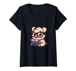Mujer Lectura divertida para mascotas con Mini Pig Book Lover Camiseta Cuello V