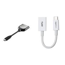 SanDisk Extreme PRO SD UHS-II USB-C Card Reader & Amazon Basics USB Type-C to USB 3.1 Gen1 Female Adapter - White