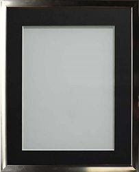 Frame Company Drayton Range Chrome Effect Photo Frame with Black Mount, A3 for image size A4
