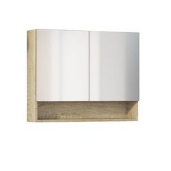 Baikal Mueble Camerino con Espejo, Armario Auxiliar de Baño Multiusos, Opción con o sin Luz LED. Mueble de Pared de fácil colocación. Armario MONTADO. Acabado Nature. Abierto 2 Puertas 80 cm