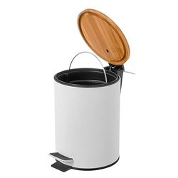 Amig - Poubelle de salle de bain à pédale 3 litres Mod. Tacto - Couleur blanche - Ouverture hygiénique sans contact - Ø16,8 x 25,5 cm - Acier inoxydable laqué