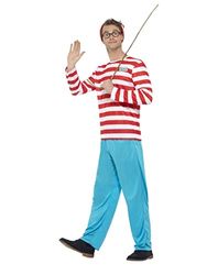 Smiffys Où est Charlie ? Costume, Rouge et blanc, avec haut, pantalon, lunettes et chapeau