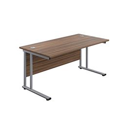 Office Hippo Heavy Duty Rectangular Cantilever Office Desk, Home Office Desk, Office Table, Integrated Cable Ports, PC Desk For Office or Home, 5 Yr Wty - Silver Frame/Dark Walnut Top, 140cm x 80cm