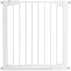 Munchkin Cerca de segurança infantil, barreira de escada para bebés e crianças, porta de segurança com ajuste à pressão sem parafusos, cerca metálica fecho automático, 76-82 cm, branco