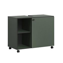 trendteam smart living - PureBliss - Meuble de lavabo sur roulettes - Vert - Meuble de Salle de Bain avec 2 Compartiments Ouverts - 80 x 64 x 42 cm - Armoire de Salle de Bain avec Aspect rainuré