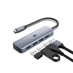 USB C Data Hub, 4-poorts USB 3.2 Hub, met 50 cm verlengde kabel, USB C Splitter Multiport Data Hub Adapter 10 Gbit/s voor MacBook/Surface/Dell/iPad/Steam Deck