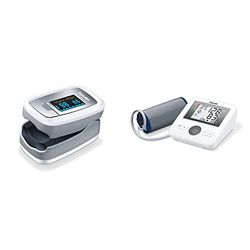 Beurer BM27 Tensiómetro de Brazo, Blanco, Indicador OMS, Detección de Arritmia + PO 30 Pulsioxímetro, medición saturación de oxígeno (SpO2) y frecuencia cardíaca