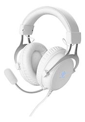 DELTACO Casque Gamer PC PS4 Switch Xbox One Adaptateur Inclus, Circum-Aural Drivers Ø57mm Stéréo Réduction Bruit, Jack 2X 3,5mm (Son, Micro) Molette Volume, LED Orange Via USB, Garantie 5 Ans, Blanc