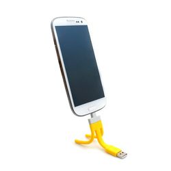 System-S 3 n 1 Micro USB-adapter datakabel oplaadkabel standaard houder in geel 10 cm voor smartphone mobiele telefoon tablet PC