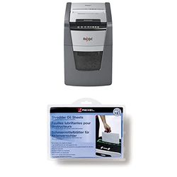 Rexel 2020100X Auto+ 100X – Destructeur de Documents Automatique Coupe Croisée Sécurité P4, Capacité 100 Feuilles, Corbeille 34 litres Amovible & Rexel 12 Feuilles prélubrifiées