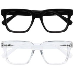 OPULIZERA Blue Light Blocking Reading Glasses - Anti-Reflective and Anti-Glare - 2 Pack Readers - UV400 Protection - Oversized Frame - Computer and Screen Glasses - Black Clear - Men Women - +2.00