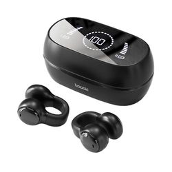 TOOCKI Écouteurs Bluetooth 5.3 avec Affichage Digital Boîtier Charge Autonomie 5h Haut-Parleurs 13mm Système Pince Oreille Non Intrusif Commandes Digitales Intégrées