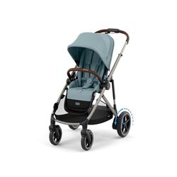 CYBEX Guldfärgad barnvagn e-GAZELLE S, från födseln upp till ca 4 år, max 22 kg (enkelläge) / 2x 22 kg (duoläge), allt-i-1-system med eldrift och 20+ konfigurationer, Stormy Blue