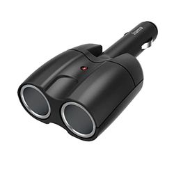 Hama Cigarette Lighter Splitter, Dual Socket (12V cigarette lighter socket, 2-way, 12V dual plug, dual cigarette lighter, adjustable 180° joint plug, car accessory, vehicle power splitter) black
