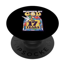 Tema religioso per 17° compleanno, con scritta "Blessed by God For 17 Years" PopSockets PopGrip Intercambiabile