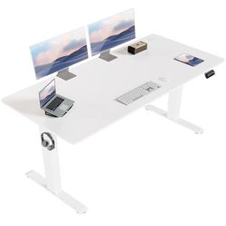 JUMMICO Escritorio Ajustable en Altura 140 x 60 cm, Escritorio de pie (71 – 119 cm), Altura Regulable eléctrica con Control de 2 memorias y función anticolisión (Blanco)