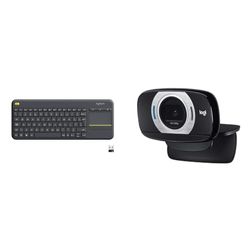 Logitech K400 Plus Wireless Touch TV Keyboard With Easy Media Control and Built-in Touchpad & C615 Portable Webcam, Full HD 1080p/30fps, Widescreen Video Calling