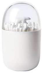QUALY - Contenitore per bastoncini di cotone, in plastica, bianco, 70 x 70 x 114 mm