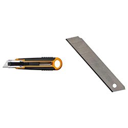 FISKARS Taglierino Safety Cutter, 18 mm, Nero/Arancione, 1004683 & Original Lame di ricambio per taglierino, 18 mm, 10 Pezzi, 1004615