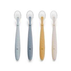 Jané Spenningslepel, 4 stuks, siliconen lepels voor kinderen, lange handgreep en zachte punt, BPA-vrij, vaatwasmachinebestendig, kleur tropic