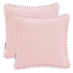 AmeliaHome 2 Fundas de Almohada con Pompones en Dos Caras ultrasonic Acolchado 45 x 45 cm, Color Rosa Polvoriento