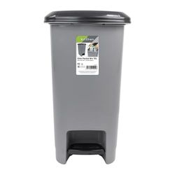 JVL Slim Plastic Lidded Foot Pedal Waste Bin, 15L, Grey