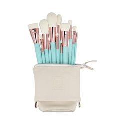 Ilu - Set Pennelli Trucco Professionali 12 Pezzi Turchese Rosa Oro Morbidi e Durevoli Con Custodia Cosmetica Pennelli Viso Occhi Contouring Sfumatura Correttore Labbra Accessori Bellezza