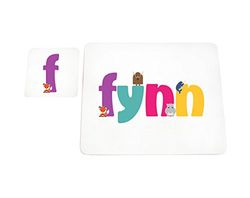 Little Helper FYNN-COASTERANDPLACEMAT-15DE Dessous de verre et sets de table personnalisés avec nom de fille Finition brillante
