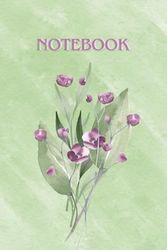 Notebook: 6 x 9 Inch, 120 Pages, Lined, Purple Bouquet with green background