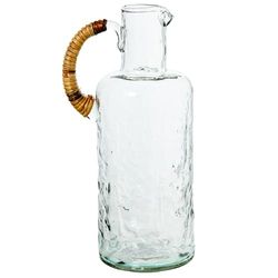 DRW Brocca in vetro con manico rivestito in vimini in trasparente e naturale, 10 x 10 x 26 cm