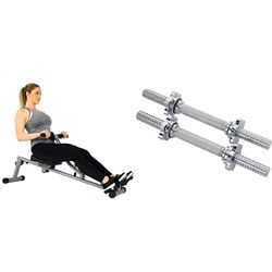 Sunny Health & Fitness SF-RW1205 12 Adjustable Resistance Rowing Machine Rower w/Digital Monitor + 35.5 cm Threaded Chrome Dumbbell Bar