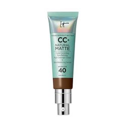 IT Cosmetics Full Coverage Foundation, Natural Matte, Made with Hyaluronic Acid, SPF 40 Protection, Your Skin But Better CC+, Shade: Neutral Deep, 32ml