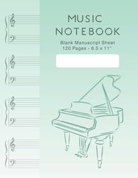 Elegant Piano Music Sheet Notebook: 120 Pages of Blank Manuscript Paper for Composition & Lyrics | Light Green Gradient: 8.5 x 11 Inch Grand Staff ... | Perfect for Beginners & Composers
