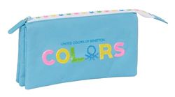 Benetton Spring - Portatodo Triple, Estuche Infantil, Estuche Niño, Ideal para Niños en Edad Escolar, Cómodo y Versátil, Calidad y Resistencia, 22x3x12 cm, Color Celeste