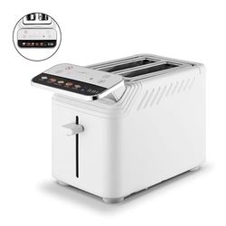 Tower T20096WHT Cavaletto Mirage 2 Slice Toaster with Digital Control Panel, 5 Pre-Set Toasting Options, Countdown Timer, Memory Function, 925W, White with Chrome Trim