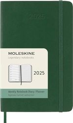 Moleskine Weekly Planner, Agenda Hebdomadaire avec Espace Pour Notes 12 Mois 2025, Couverture Souple Et Fermeture Élastique, Couleur Vert Myrte, Format Pocket 9x14 cm