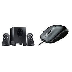 Logitech Z313 2.1 Sistema Di Altoparlanti Multimediali Con Subwoofer, Audio Full Range, 50 Watt & B100 Mouse Usb Cablato, 3 Pulsanti, Rilevamento Ottico