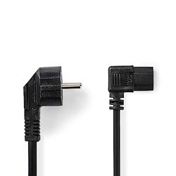 NEDIS Kabel zasilający | wtyczka z zestykiem ochronnym | IEC-320-C13 | zakrzywiony | kątowy | niklowany | 2,00 m | okrągły | PCW | czarny | worek plastikowy