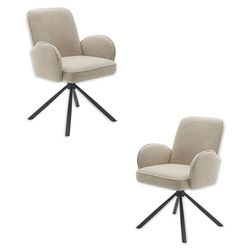 Stella Trading Malia Lot de 2 chaises, Structure en métal Noir, Beiges, Confortables pour Salle à Manger et Salon, 58 x 86 x 63 cm