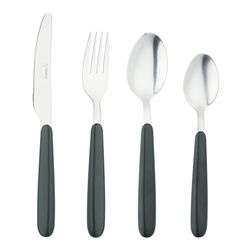 Grunwerg Couverts de bistro, ensemble de 24 pièces, acier inoxydable 18/0, manche arrondi, noir