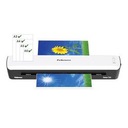 Fellowes Plastificatrice Sola A3, Formato A3, Fino a 125 Micron, Uso Domestico, Plastificatrice con Leva di Sblocco e Modalità Riposo, Riscaldamento in 4 Minuti, Colore Bianco [ESCLUSIVA AMAZON]
